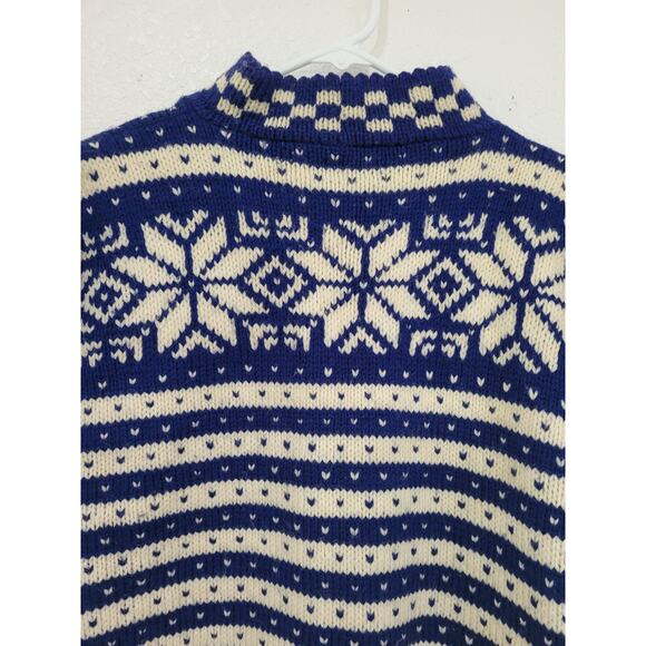 Vintage Berlou Norweigan Wool Winter Snowflake Blue Sweater L-XL #17 - Picture 5 of 8